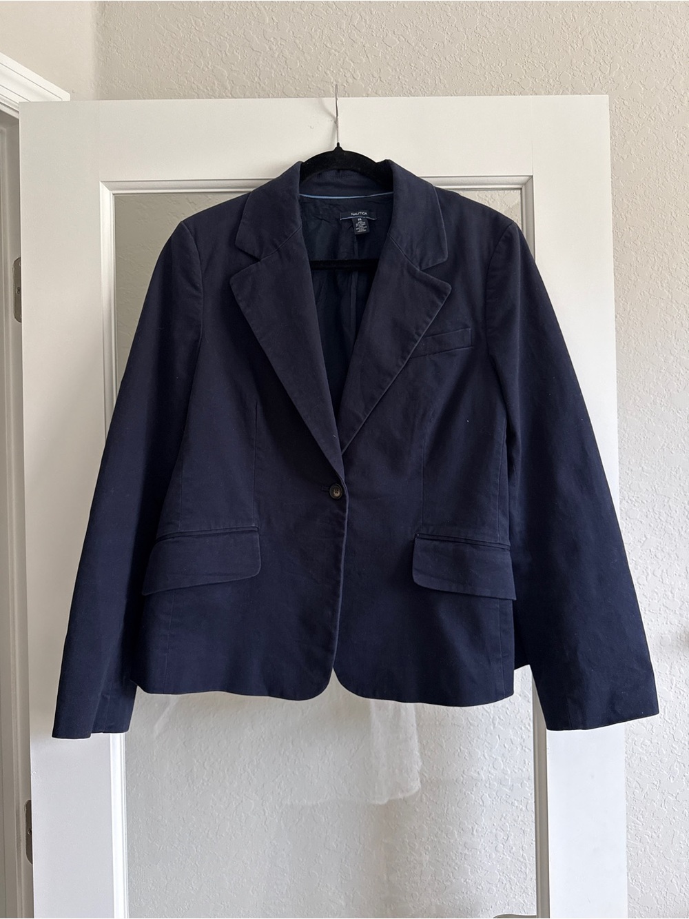 Nautica Navy Blue Cotton Stretch Blazer Women’s Size 14 Classic Preppy